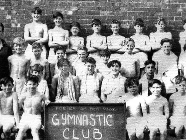 Portsea Secondary Modern Boys' School's gymnastics club in 1954