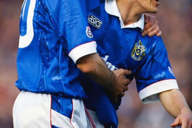 The prolific Pompey strike pairing of Paul Walsh and Guy Whittingham celebrate a goal against Oxford United in March 1993. Picture: Anton Want/Allsport/Getty Images