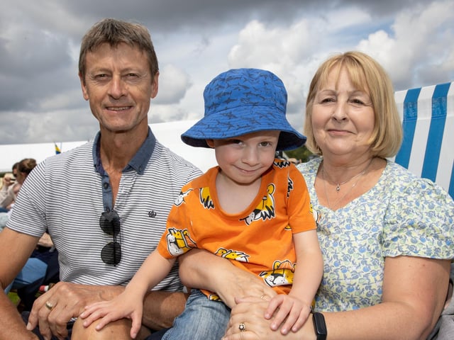 Stansted Park opened its doors for its Summer Festival this weekend, with re-enactments, vintage vehicles, archery, horse displays and lots of fun for the family.
Pictured - Fynley Hepplewhite, 4 with Grandad Richard and Nanny Anne
Photos by Alex Shute