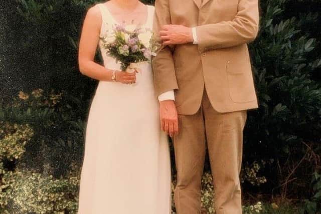 Simone Thompson from Portchester is running the London Marathon for Mind in memory of her dad Steve Baker, who took his own life in 2004. Pictured: Steve and Simone on her wedding day