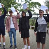 Ewan Goddard, Jacson Barr, Jaycob Britten, Ben Lloyd, Joey Gray at Brune Park collecting their GCSE results
