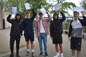 Ewan Goddard, Jacson Barr, Jaycob Britten, Ben Lloyd, Joey Gray at Brune Park collecting their GCSE results