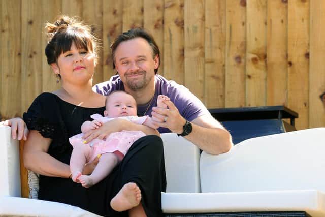 Cheryl (37) with her husband Matt Kingston (40) and their daughter Harley (4 months old).
Picture: Sarah Standing (260520-3068)