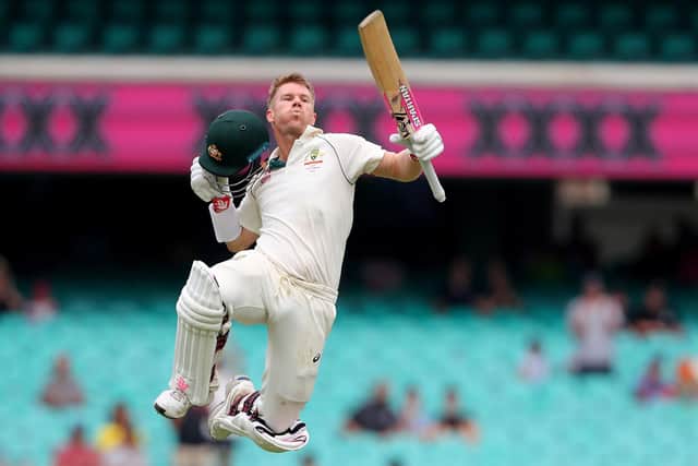 Southern Brave signing David Warner celebrates a Test century for Australia. Pic: Jeremy NG/AFP via Getty Images)