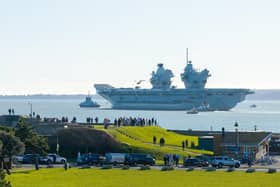 HMS Prince of Wales sailing out of Portsmouth as she heads for a huge Nato deployment in the North Sea. Picture: Michael Woods - Solent Sky Services.