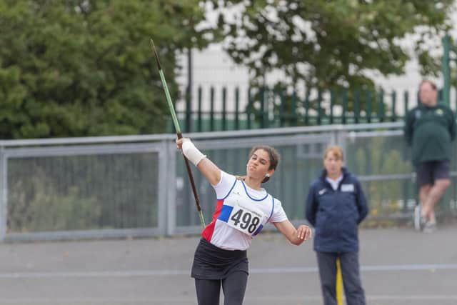 Charlotte Pabari won the under-13 girls javelin with a new club record, PB and Hampshire Championship record distance of 37.62m. Picture: Paul Smith