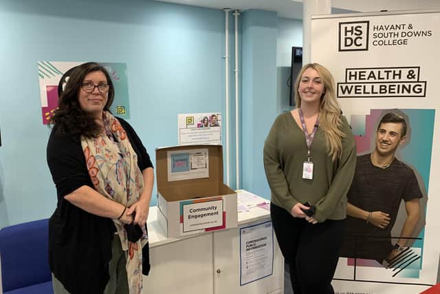 Karen Griffiths, left, and Abi Summers from Havant and South Downs College who co-ordinated production of the support parcels.