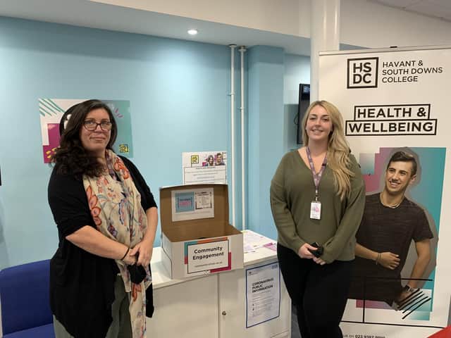 Karen Griffiths, left, and Abi Summers from Havant and South Downs College who co-ordinated production of the support parcels.