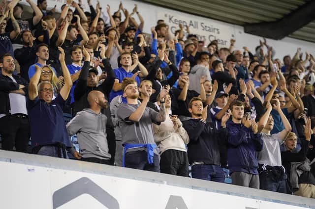 Pompey's travelling support drew praise from Danny Cowley after last night's Carabao Cup defeat at Millwall. Picture: Jason Brown/ProSportsImages