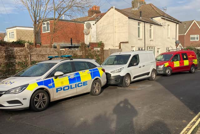Police and fire investigators at a flat in Durham Street, Gosport, after a blaze at around 2.30am on January 1, 2022. Picture: Steve Deeks
