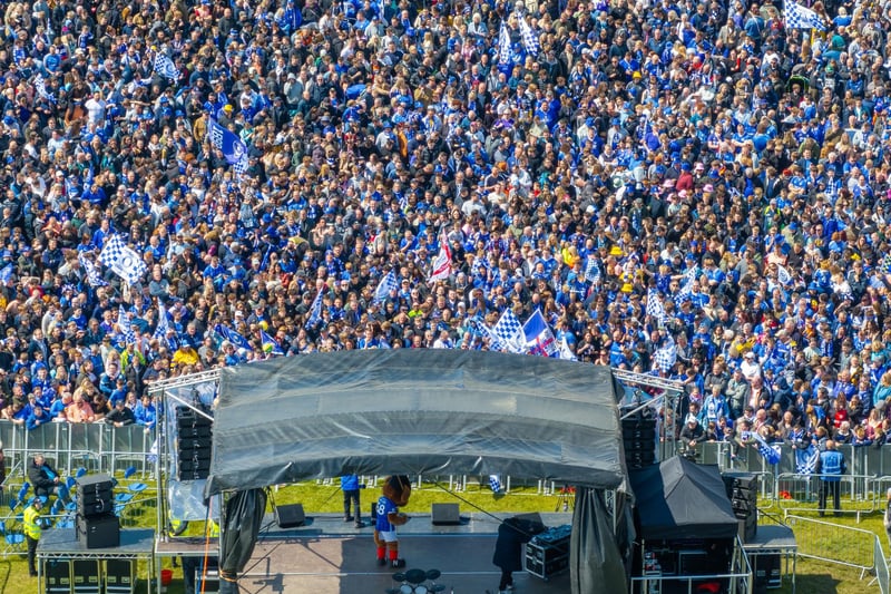 Thousands of Pompey FC fans flocked to Southsea Common to celebrate the team's League One title and promotion.Picture Credit: Marcin Jedrysiak