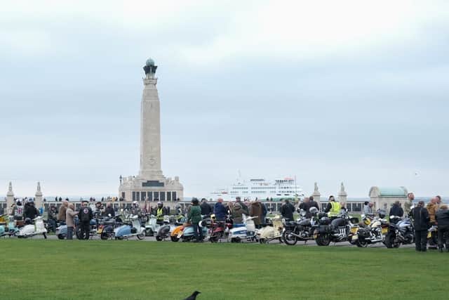 Riders pictured outside the Portsmouth Naval Memorial during the Remembrance Service today. Photo: Solent Sky Services