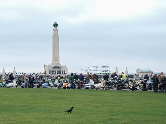 Riders pictured outside the Portsmouth Naval Memorial during the Remembrance Service today. Photo: Solent Sky Services