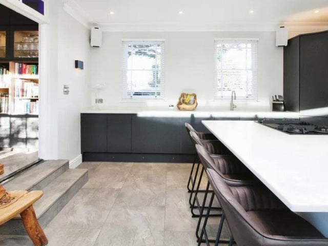 This property comes with four bedrooms, three reception rooms and two bathrooms, as well as a garden and a self-contained garage and home office.