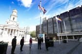 Raising of the Armed Forces Day flag and the Union flag on Armed Forces Day, Civic Offices, Guildhall Square, PortsmouthPicture: Chris Moorhouse (jpns 250621-03)