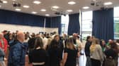 Students at Crookhorn College, Waterlooville, waiting to collect their GCSE results. Picture: Sophie Lewis.