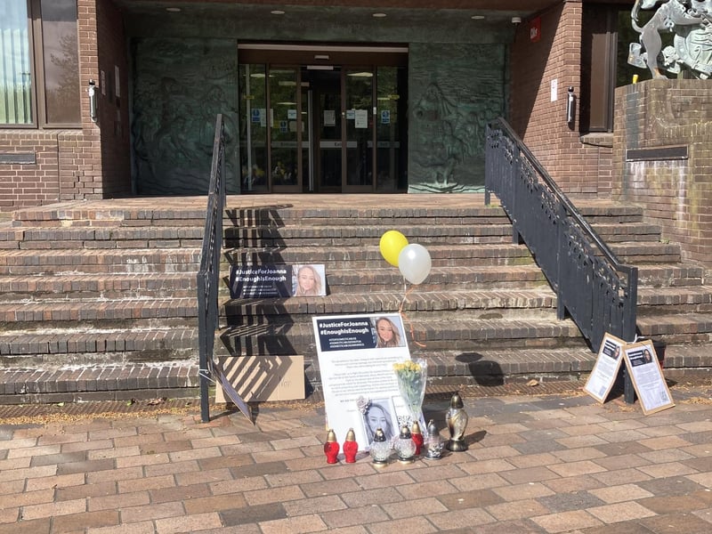 Supporters of Joanna Derkacz outside Portsmouth Crown Court