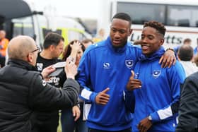 Nicke Kabamba (left) and Jamal Lowe have been team-mates at Hampton & Richmond and Pompey - and remain the best of friends. Picture: Joe Pepler