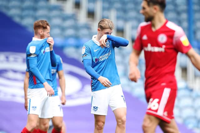 Tom Naylor and George Byers are dejected following the 1-0 defeat to Accrington in May which ended play-off hopes. Picture: Joe Pepler