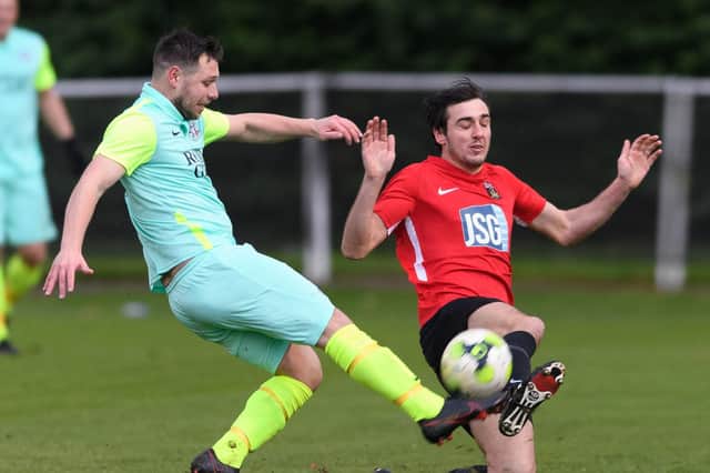 Curt Robbins, right, went in goal in Fareham Town's defeat at Shaftesbury Picture: Keith Woodland (051220-69)