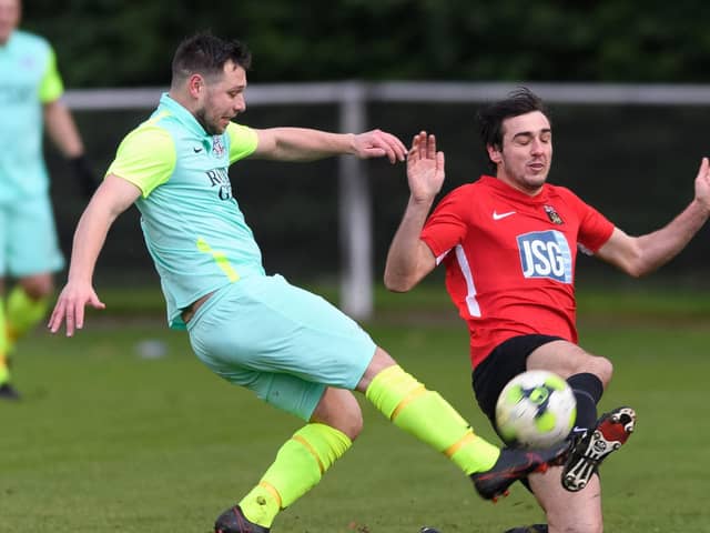 Curt Robbins, right, went in goal in Fareham Town's defeat at Shaftesbury Picture: Keith Woodland (051220-69)
