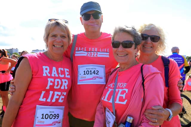 From left, Jennie Baker, Tim and Mariuon Wilymaa (corr), and Sandy Meyers. Race For Life, Southsea CommonPicture: Chris Moorhouse (jpns 030722-07)