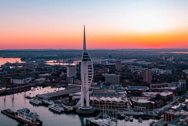 The Spinnaker Tower just before the sunrise.