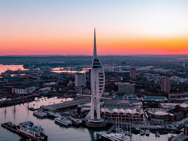 The Spinnaker Tower just before the sunrise.