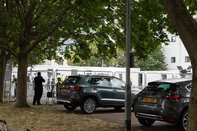 The Covid-19 testing site in the car park of the University of Portsmouth's Eldon building in Middle Street, Southsea. Picture: Duncan Shepherd
