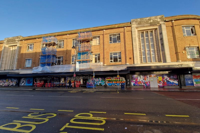 Scaffolding has been erected as work continues at the former Debenhams in Southsea's Palmerston Road.