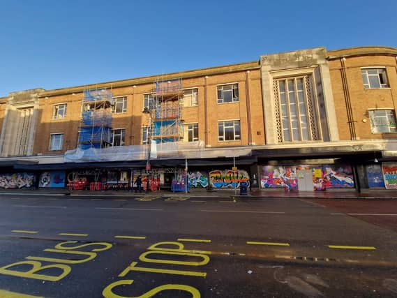 Scaffolding has been erected as work continues at the former Debenhams in Southsea's Palmerston Road.