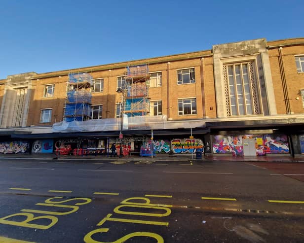 Scaffolding has been erected as work continues at the former Debenhams in Southsea's Palmerston Road.