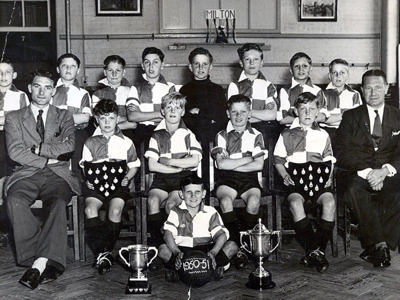 The triumphant Milton Primary School football team from 1950-51