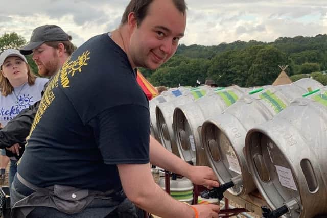Nick Coleshill serving beer at the Wickham Festival 2021 