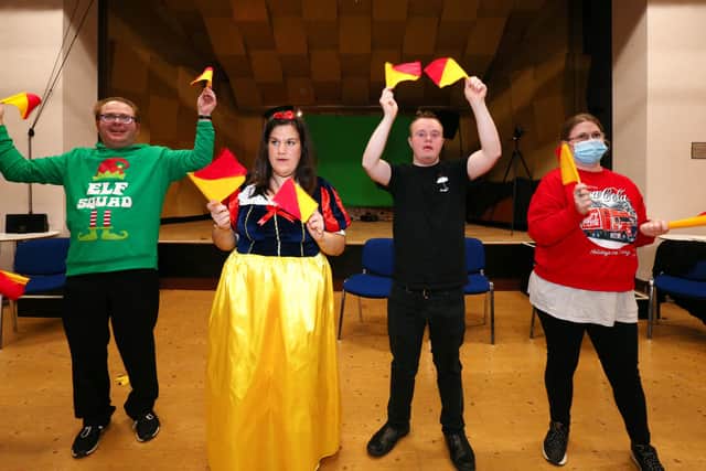 Dancers, from left, Kevin Tevershan, Amanda Partridge, Ewan Butterworth and Amy Clark. Red Sauce Theatre Company perform in the arts space at Portsmouth Central Library
Picture: Chris Moorhouse (jpns 141221-08)