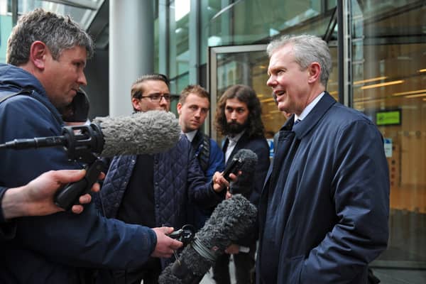 PKF administrator Trevor Birch addresses the media following Pompey's momentous victory at the High Court in April 2013 which spared them liquidation. Picture: Sarah Standing (13980-8247)