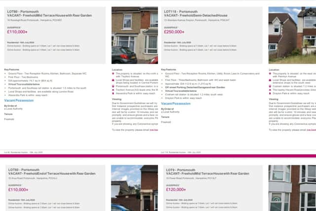 A screenshot of properties being auctioned off by Portsmouth City Council.

Picture: Cal Corkery