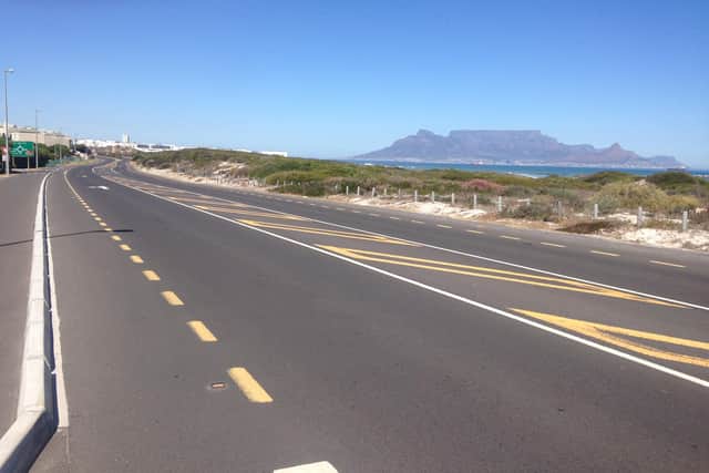 The normally busy coast road into Cape Town