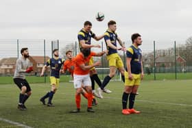 Pelham (blue/yellow) v Fort Cumberland. Picture by Kevin Shipp