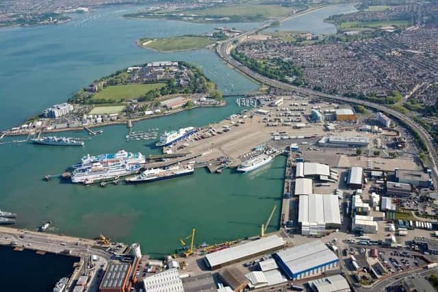An aerial shot of Portsmouth International Port.