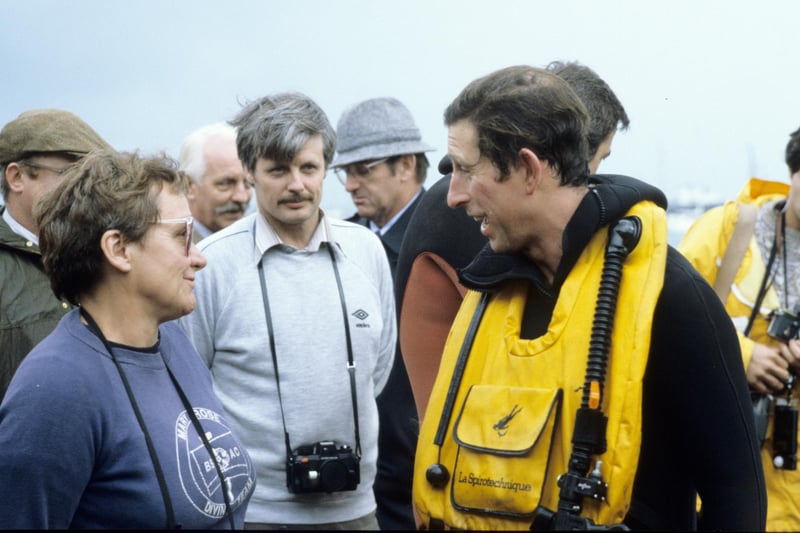The then Prince Charles speaking to Margaret Rule immediately after diving to inspect the wreckage of the Mary Rose in 1982.