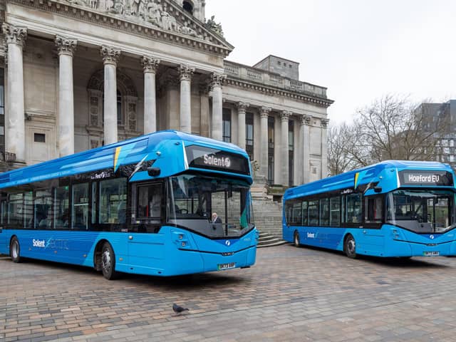 Changes have been made to the X4 and X5 routes which run in Gosport and Fareham, with a new 5 service being introduced. Pictured at the latest electric buses in Guildhall Square. Picture: Mike Cooter (110324)