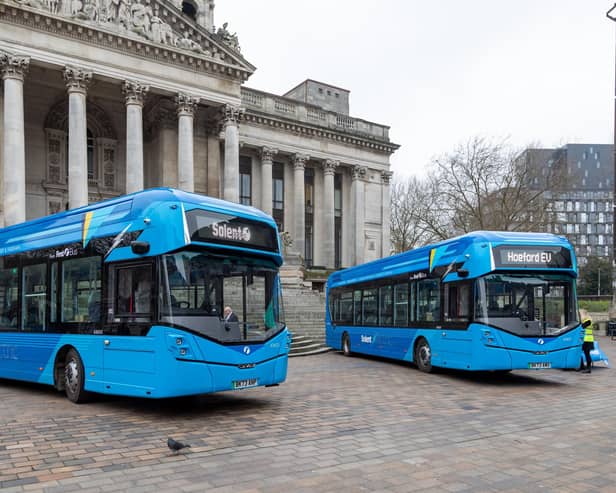 Changes have been made to the X4 and X5 routes which run in Gosport and Fareham, with a new 5 service being introduced. Pictured at the latest electric buses in Guildhall Square. Picture: Mike Cooter (110324)