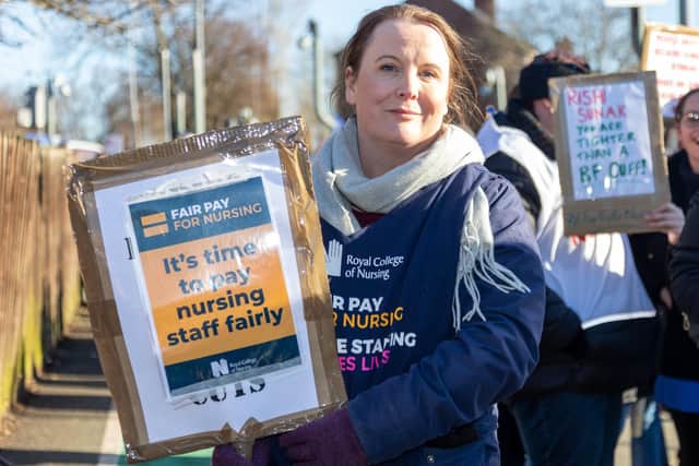 Nurses striking on Wednesday lunchtime outside Queen Alexandra Hospital, Portmsouth.
Photos by Alex Shute