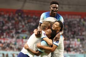 The England players celebrate Raheem Sterling's goal in today's Group B win against Iran.
Picture: Julian Finney/Getty Images