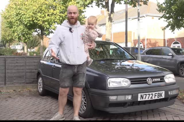 DadCars YouTuber Ben Marshall with the CashRaffle prize a Volkswagen MK3 Golf VR6