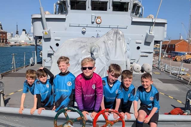 Portsdown Pumas Under 8 Gold Team onboard HMS Cattistock