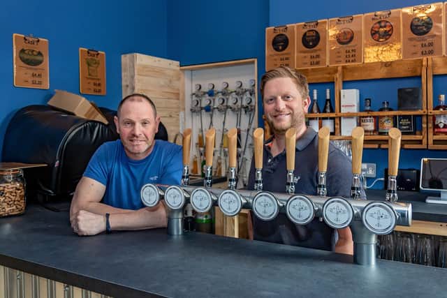Taproom owners Ken Norish, 49 , and Chris Clark, 43, in their newly refurbished bar. Picture: Mike Cooter (06042023)