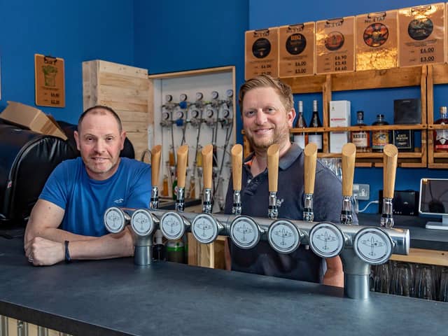 Taproom owners Ken Norish, 49 , and Chris Clark, 43, in their newly refurbished bar. Picture: Mike Cooter (06042023)