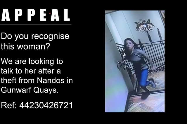 Police appeal for information after a handbag was stolen from a bathroom in Nando's in Gunwharf Quays.